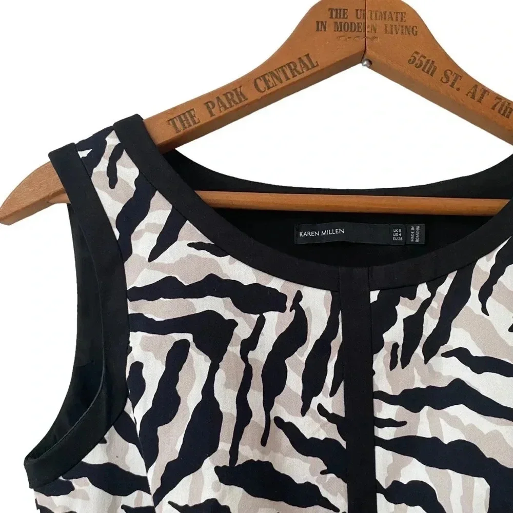 Karen Millen Zebra Print Bodycon Dress Cutout Back Black White Cocktail Size 4